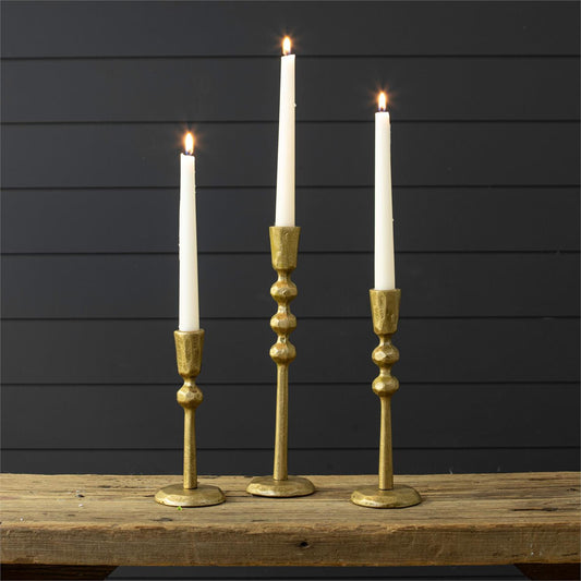 Hand Forged Gold Taper Holders, set of 3