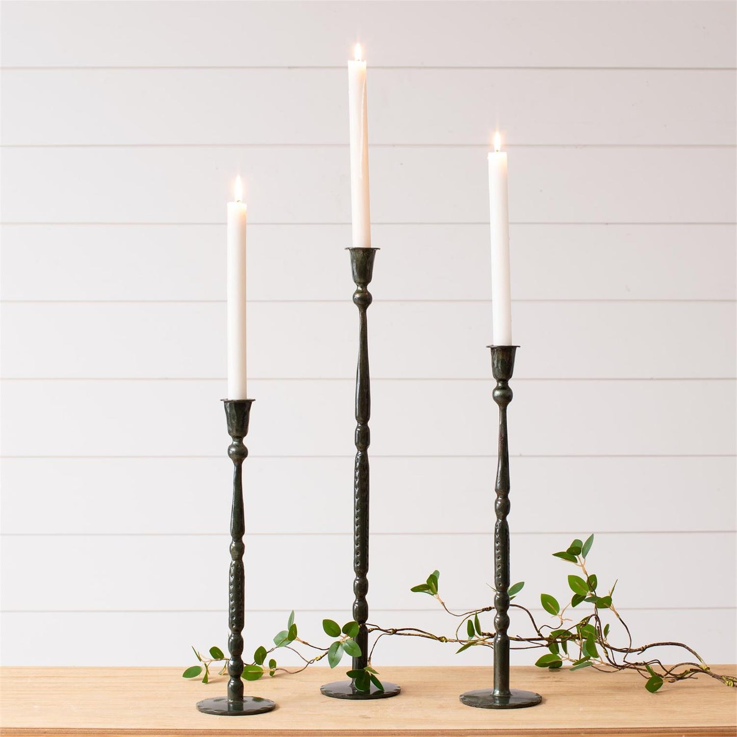 Dark Green Enamel Candle Holder