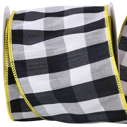 Grand Gingham Check Wired Edge-Blk/Yellow-2.5"X10YDS