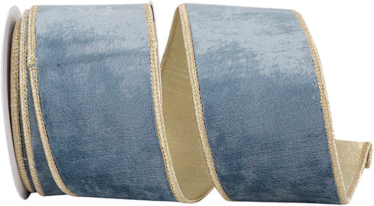 Velvet Plush Texture Sky Dlx Backed Wired Edge-French Blue-2.5"X5YDS