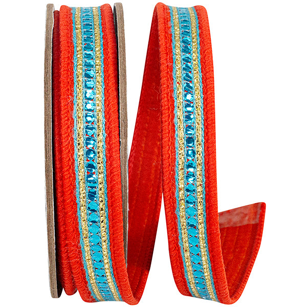 Sequin Trimming Striped Edge Dupioni Deluxe Wired Ribbon