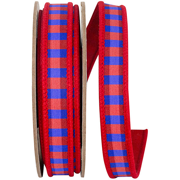 Red & Blue Check Deluxe Dupioni Backed Wired Ribbon