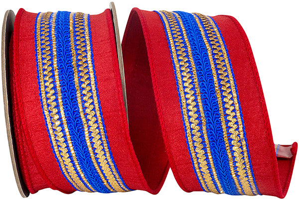 Regal Stripe Red Trimming Dupioni Deluxe Wired Edge Ribbon
