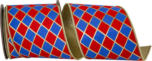 Red & Blue Diamond Elite Metallic Outline Deluxe Wired Edge Ribbon