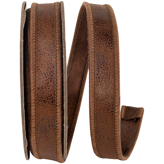 Leather Dlx Two Sided Wired Edge-Brown-7/8"X5YDS