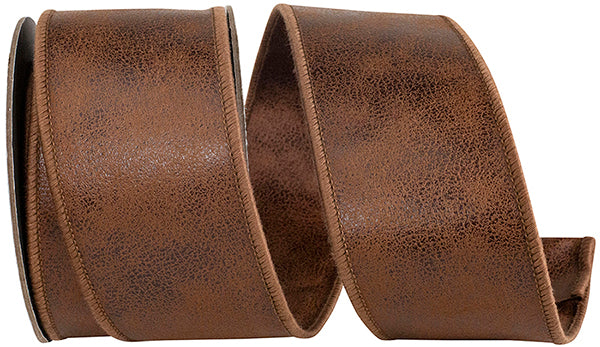 Brown Leather Two Sided Wired Ribbon - 5yds