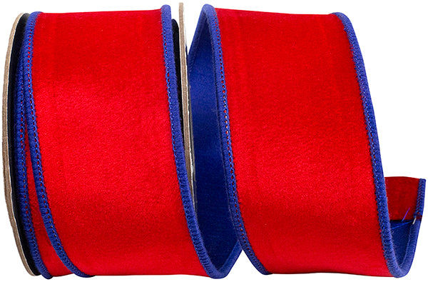 Red & Blue Velvet Touch Deluxe Dupioni Backed Wired Edge Ribbon