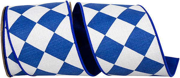 Blue & White Grand Diamond Dupioni Wired Edge Ribbon