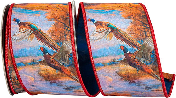 Pheasant Horizon Dupioni Fused Backed Wired Ribbon