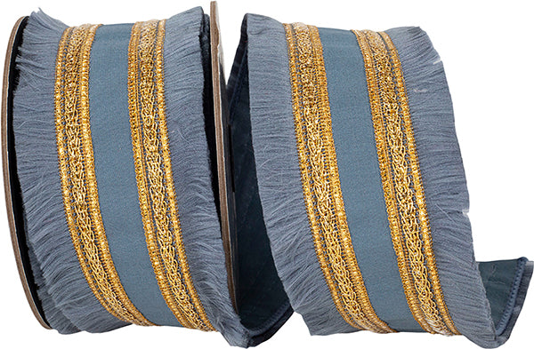 French Blue Fringe Gilded Wired Ribbon - 5yds