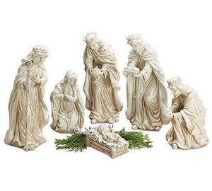 6 Piece Distressed White Nativity Set