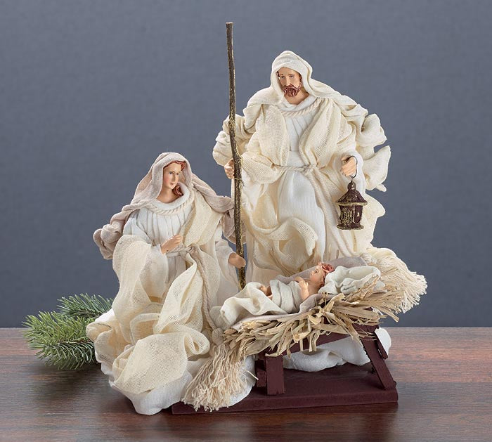 Creamy Color Nativity on Wood Base