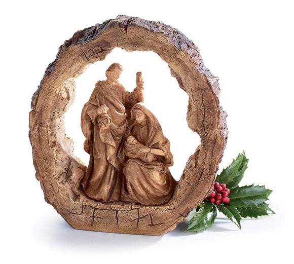 Wood Slice Nativity Carving Decor