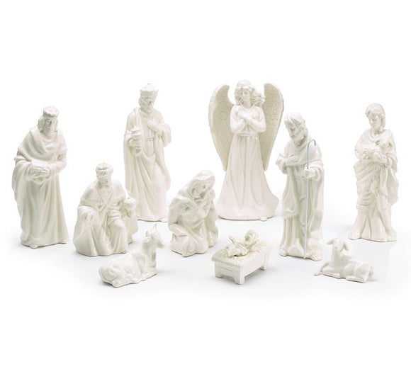 White Porcelain 10 Piece Nativity Set