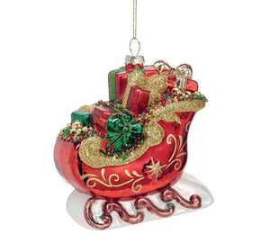 Red Santa Sleigh With Gifts Ornaments