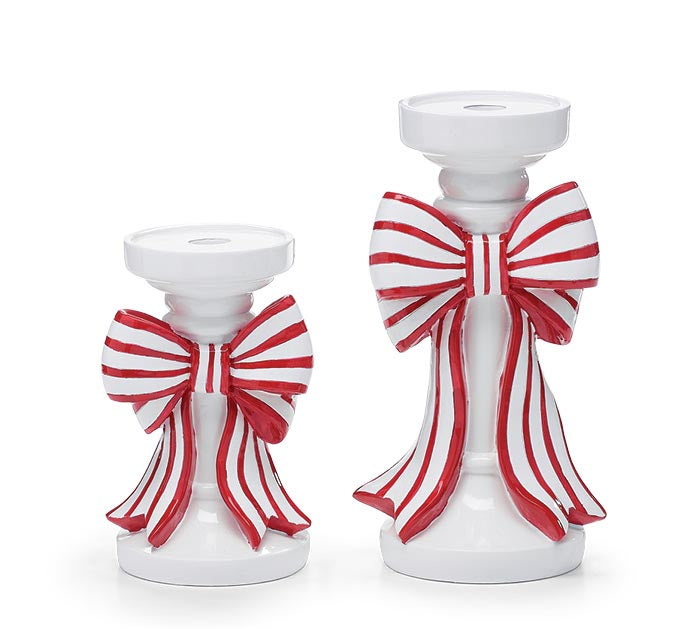 Candle Holder with Red and White Bow