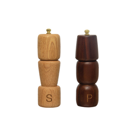 Acacia and Rubberwood Salt and Pepper Mills, Set of 2