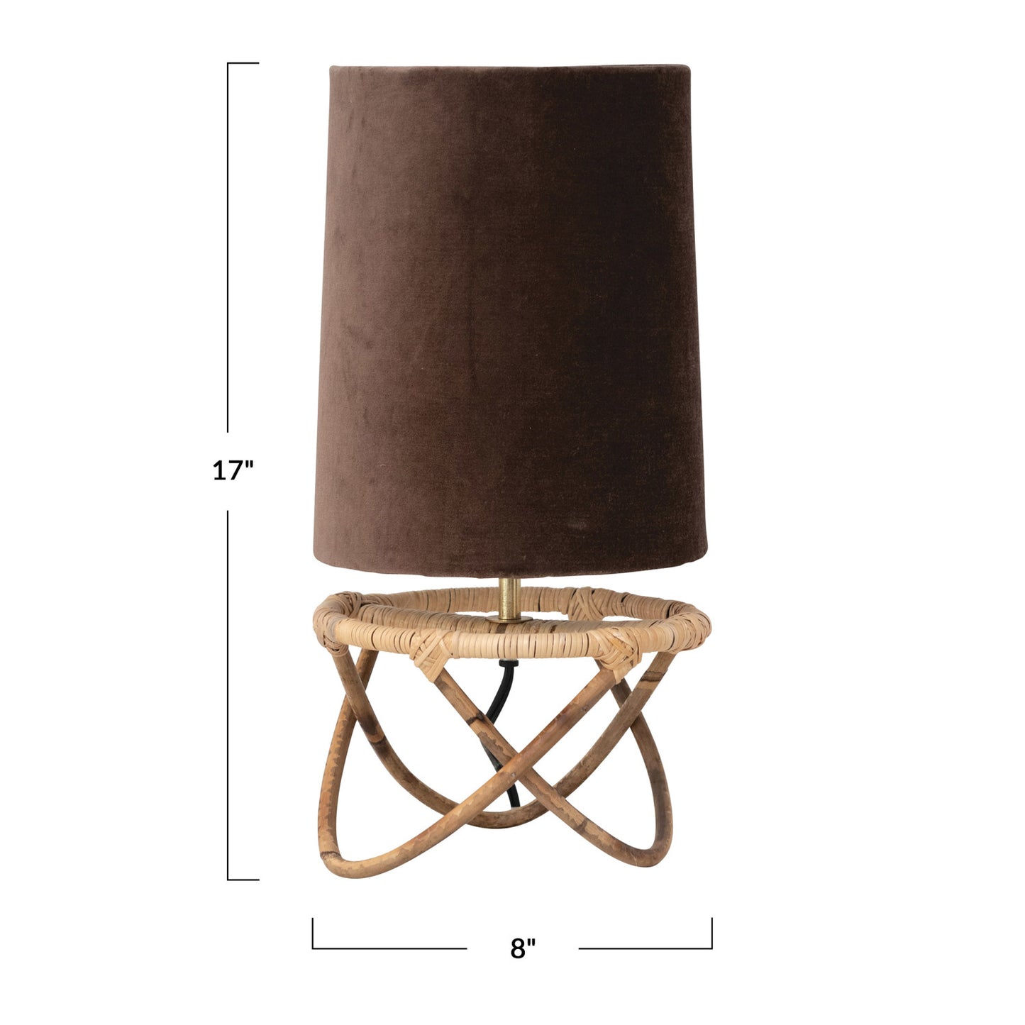 Hand-Woven Rattan Table Lamp with Cotton Velvet Shade