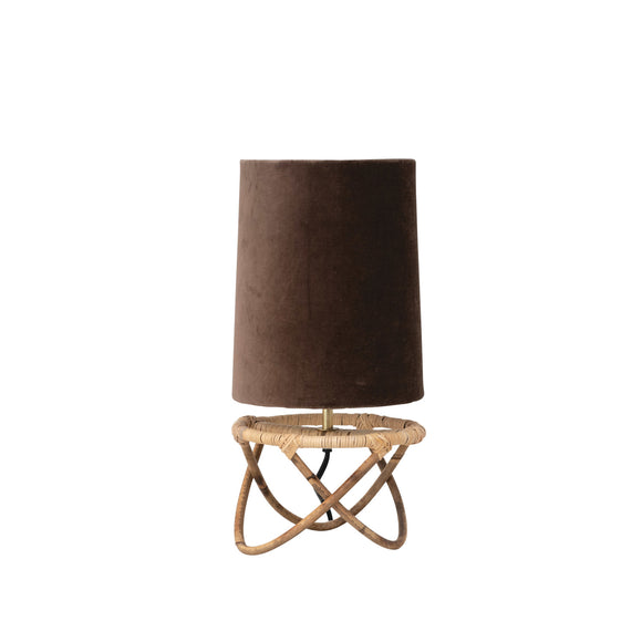 Hand-Woven Rattan Table Lamp with Cotton Velvet Shade