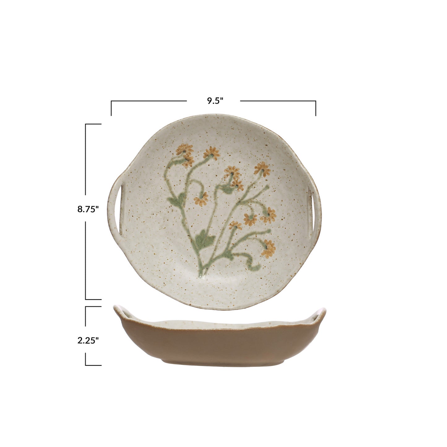 Stoneware Bowl with Handles & Botanicals