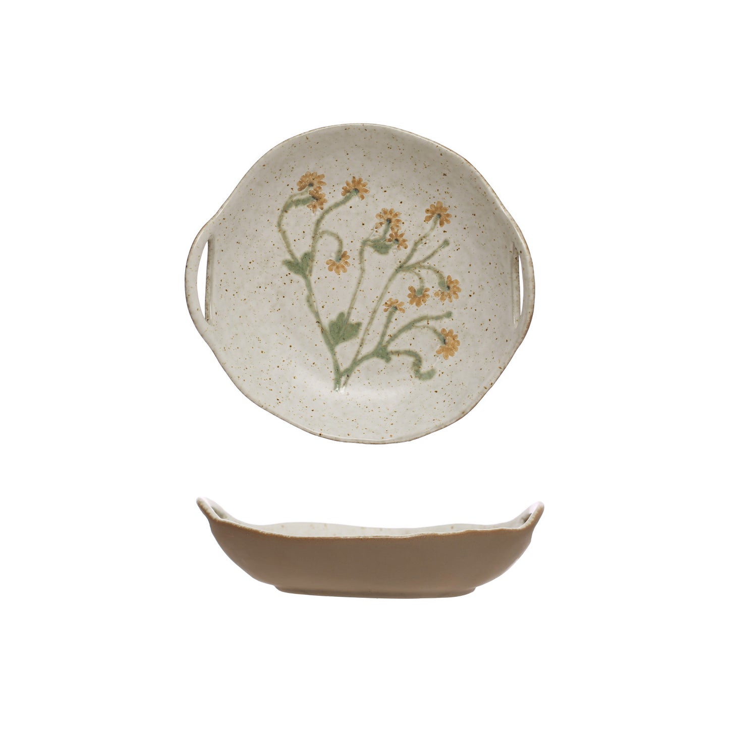 Stoneware Bowl with Handles & Botanicals