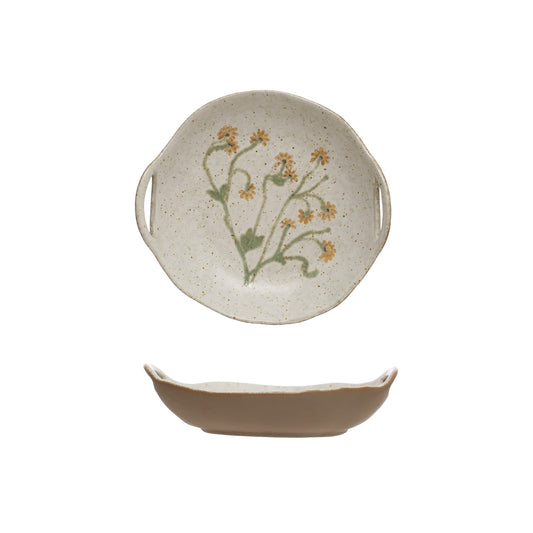 Stoneware Bowl with Handles & Botanicals