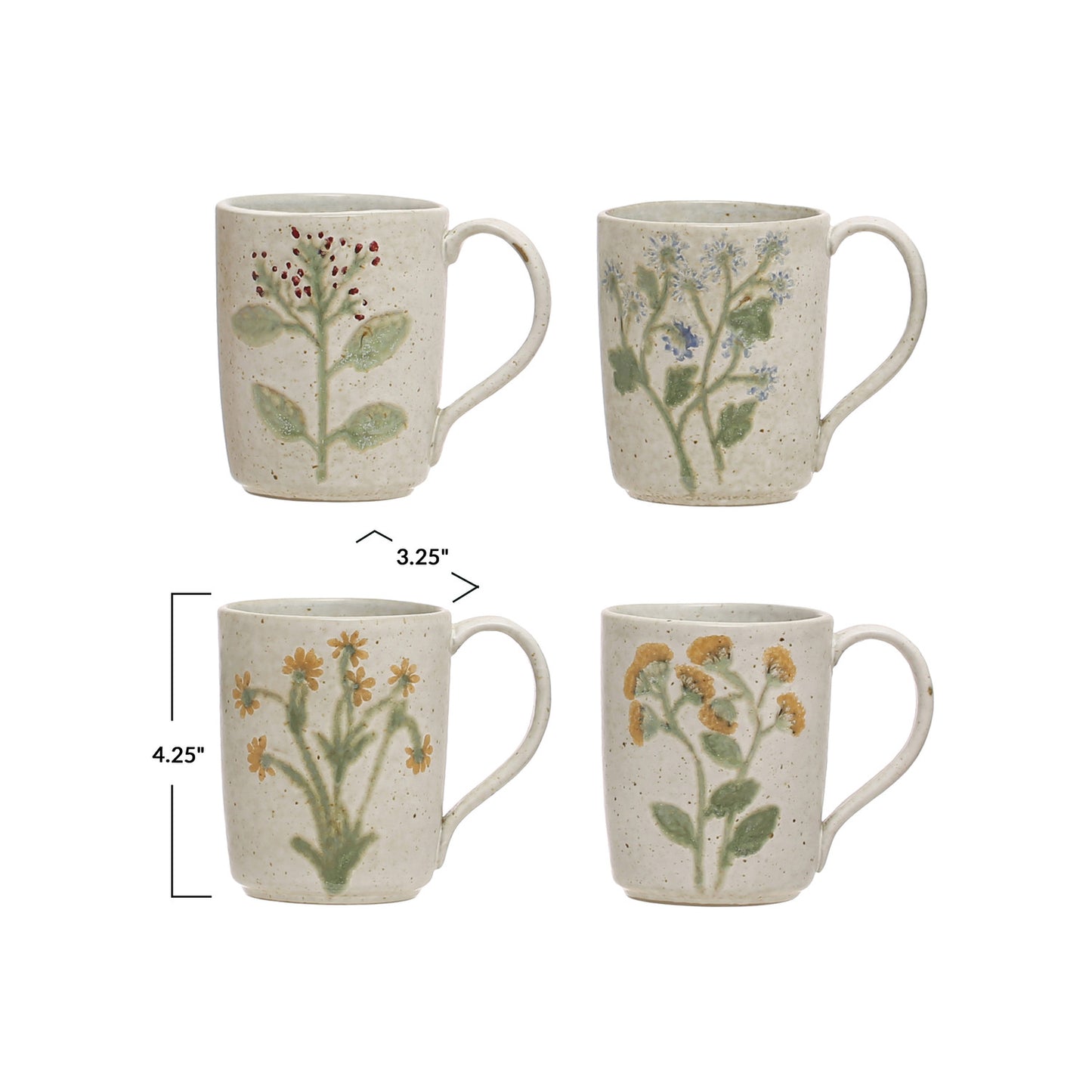 Hand-Painted Stoneware Mug with Botanicals