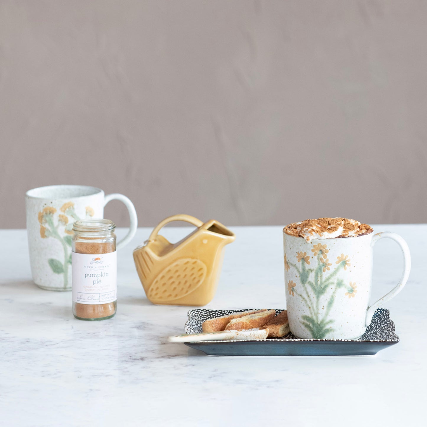 Hand-Painted Stoneware Mug with Botanicals