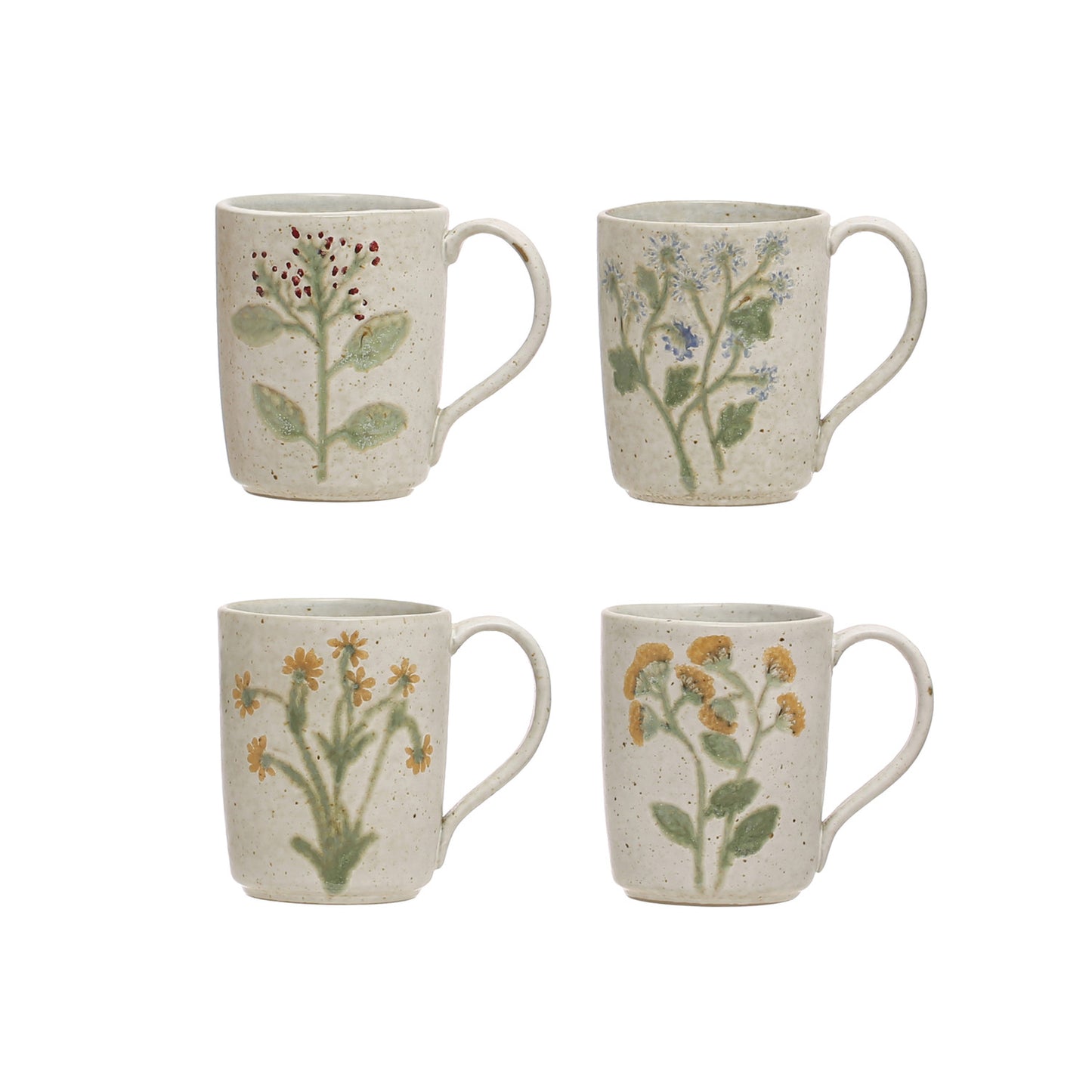 Hand-Painted Stoneware Mug with Botanicals