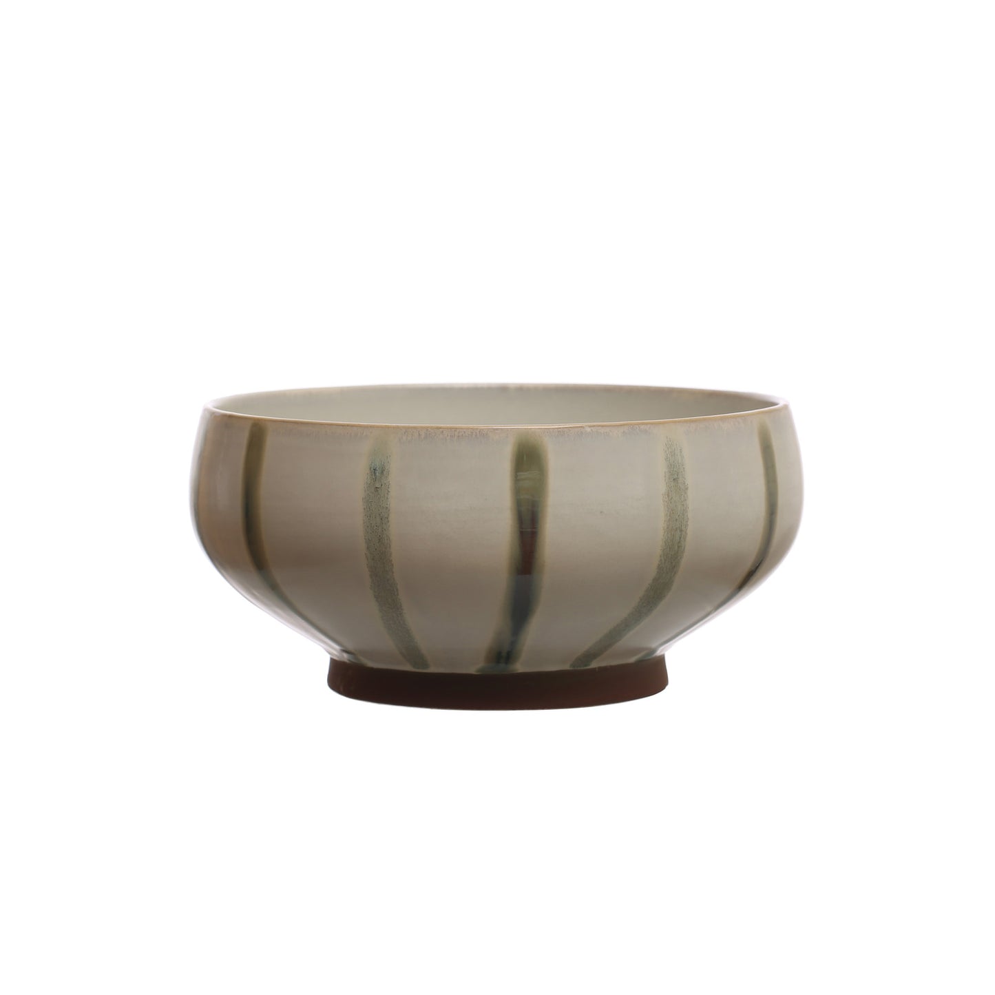 Hand-Painted Stoneware Bowl with Stripes