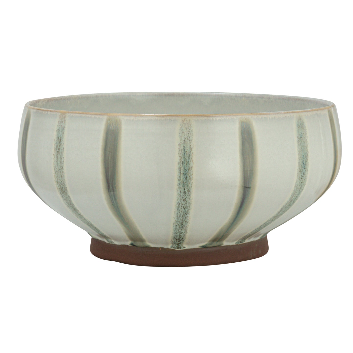 Hand-Painted Stoneware Bowl with Stripes