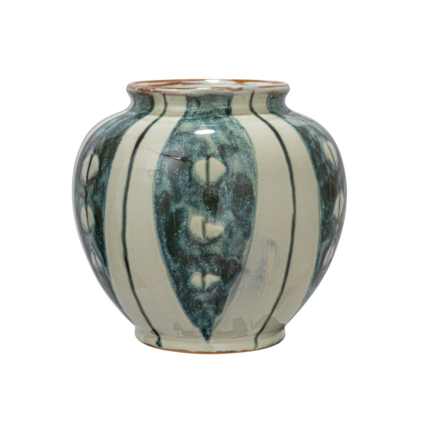 Hand-Painted Stoneware Vase with Stripes