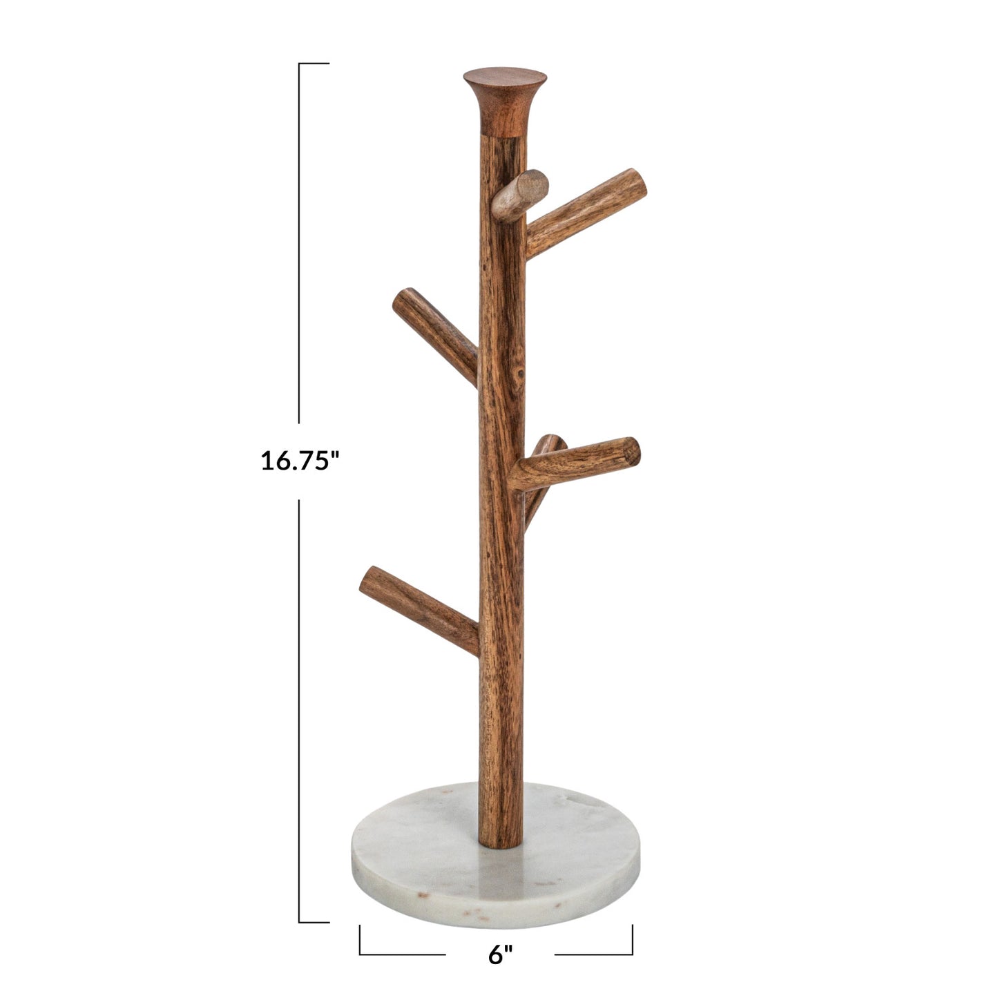 Mango Wood & Marble Mug Rack (Holds 6 Mugs)