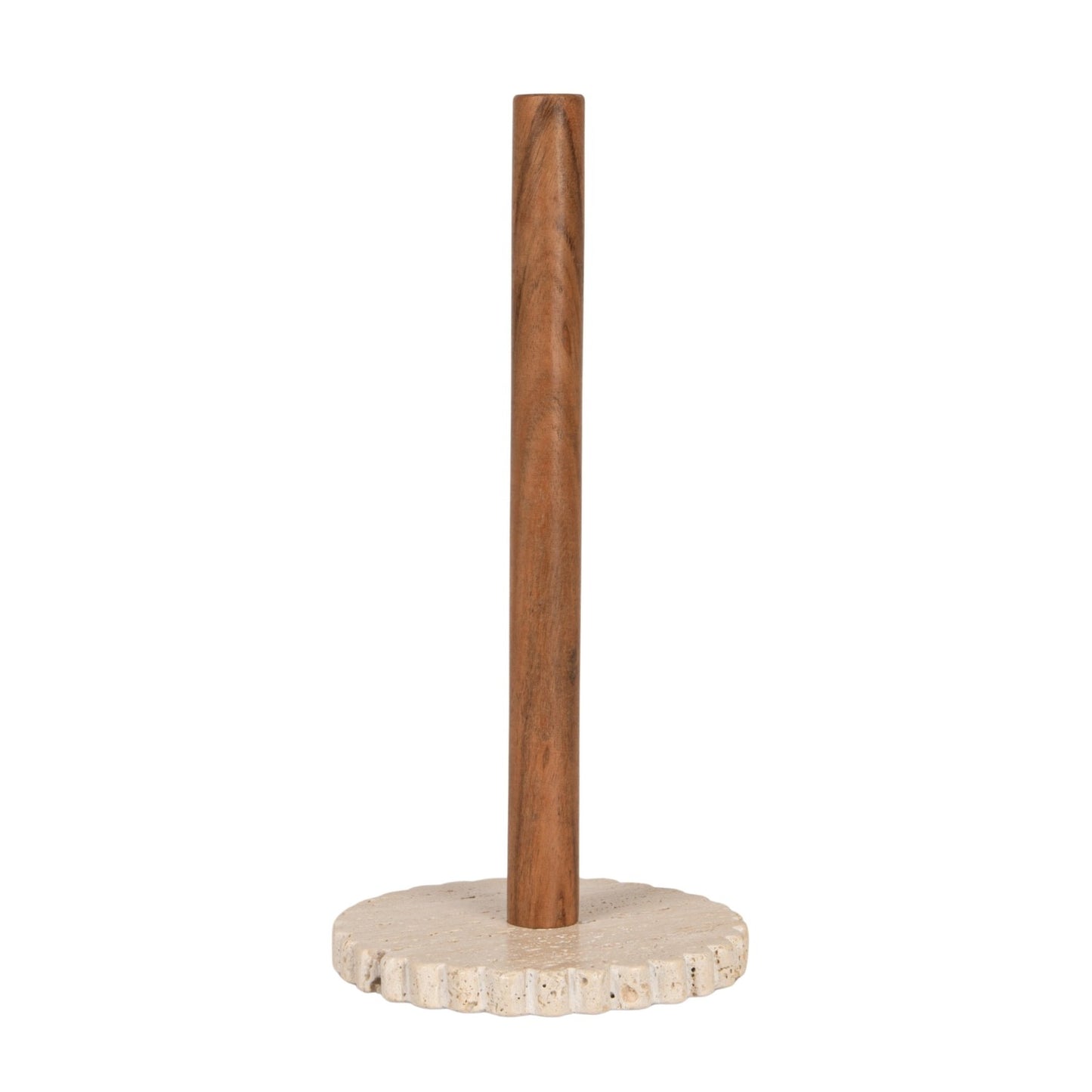 Acacia Wood Paper Towel Holder with Scalloped Travertine Base
