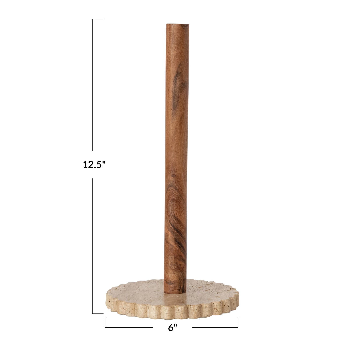 Acacia Wood Paper Towel Holder with Scalloped Travertine Base