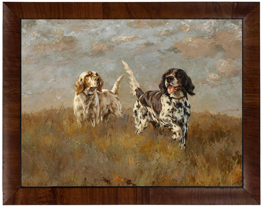 Vintage Hunting Dogs Oil Reproduction Framed Print