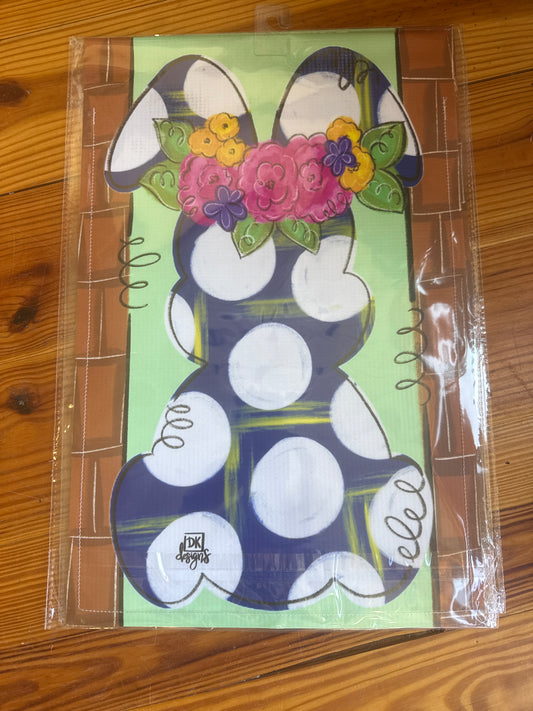 Navy Floral Bunny Garden Flag