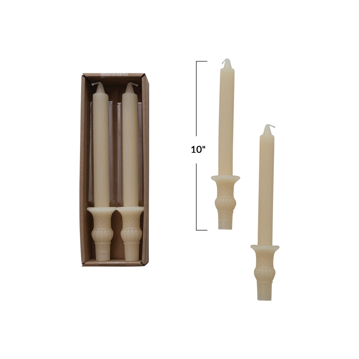 Unscented Pleated Taper Candles with Urn Base, Ivory Color, Set of 2