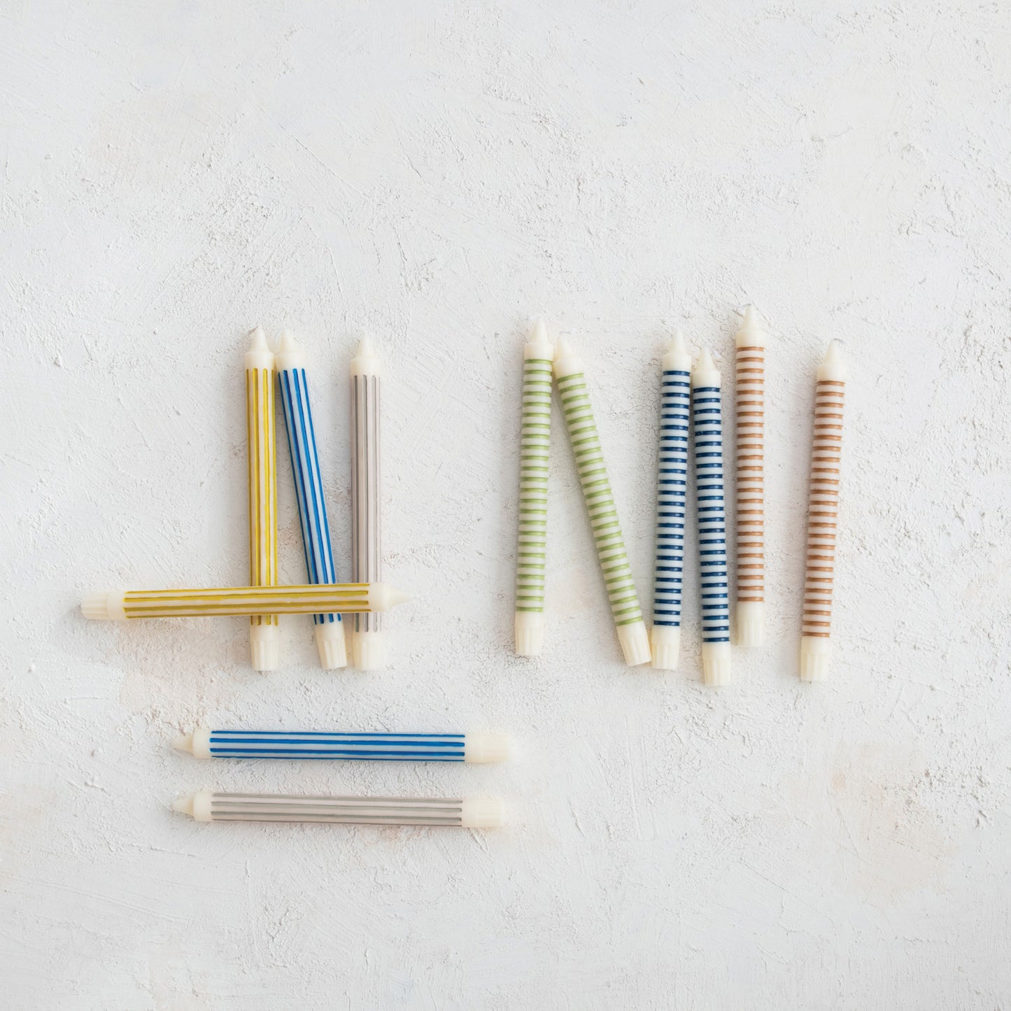 Unscented Blue Striped Taper Candles in Box