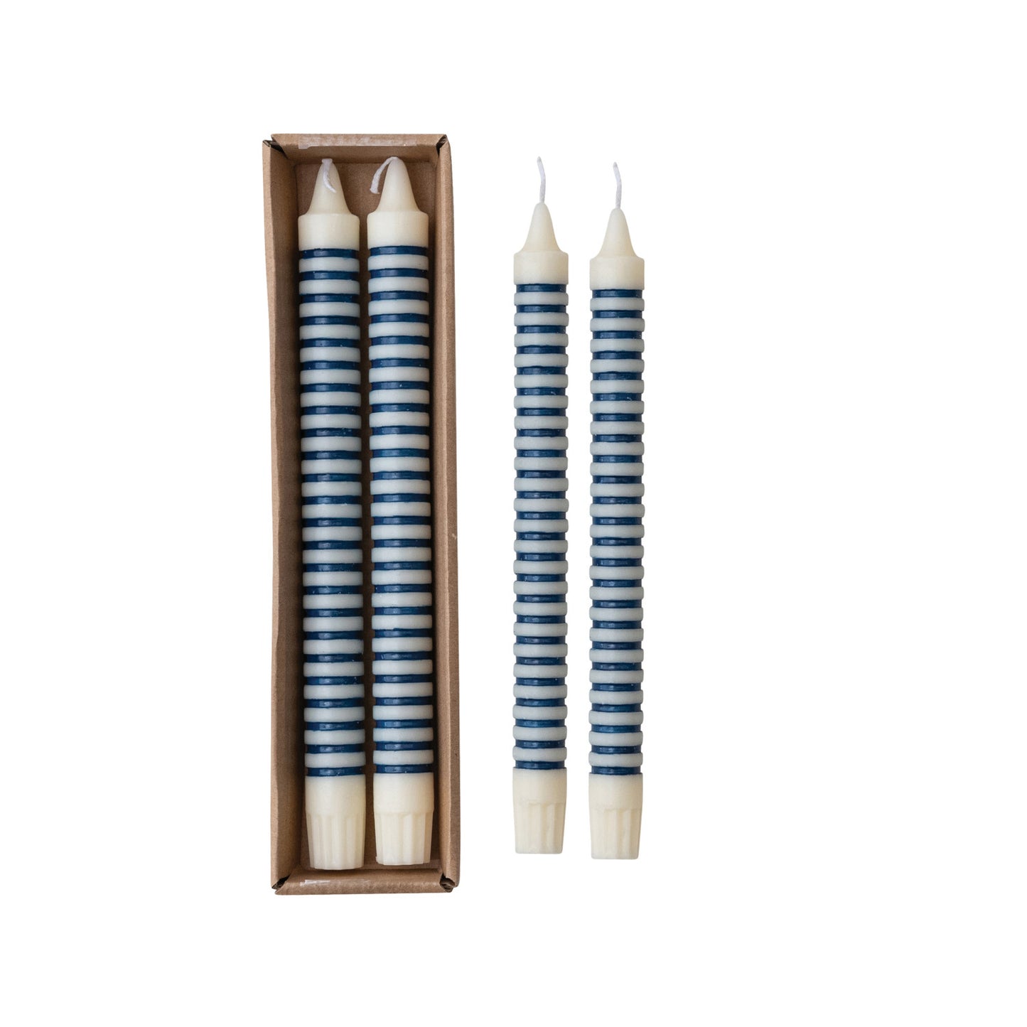 Unscented Blue Striped Taper Candles in Box