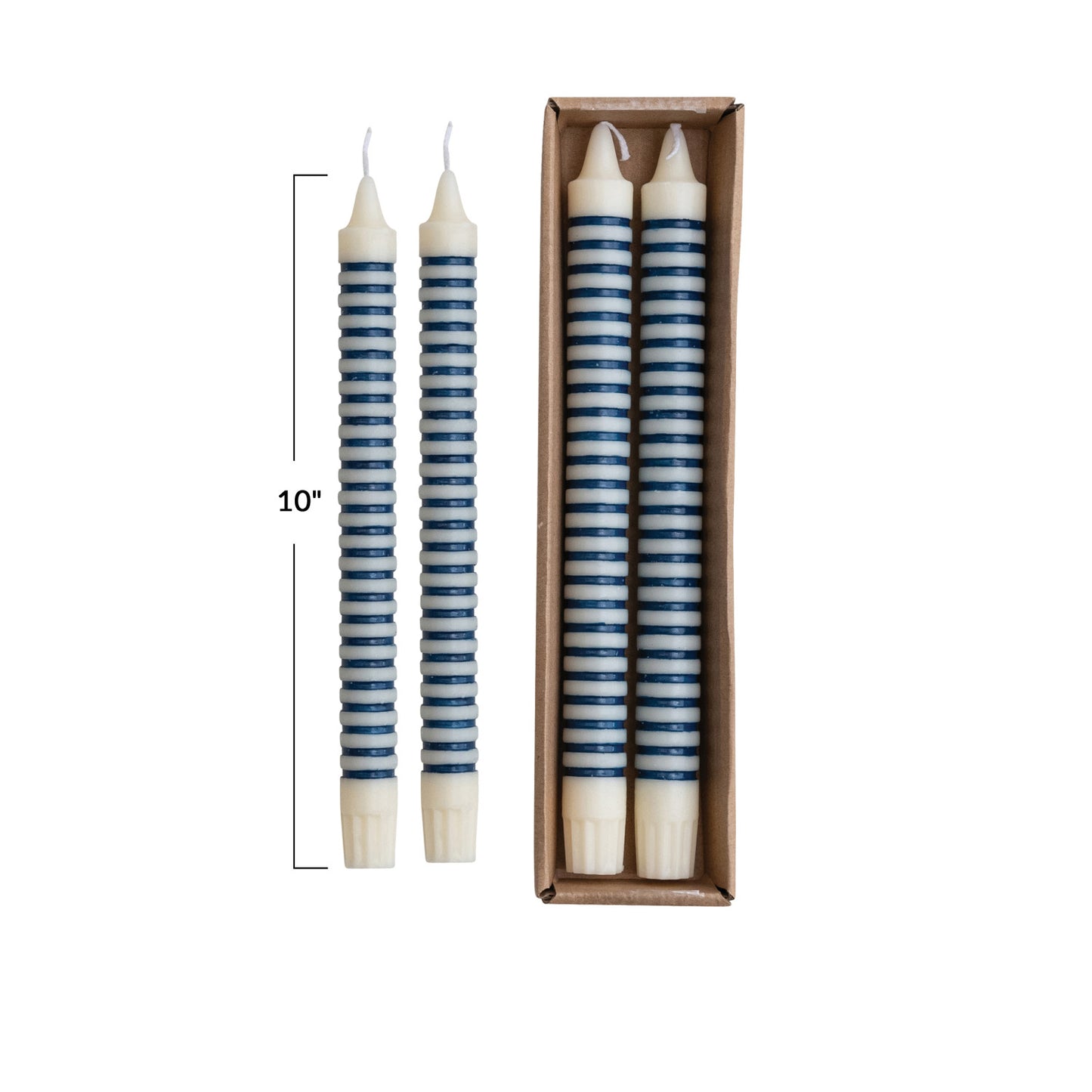 Unscented Blue Striped Taper Candles in Box