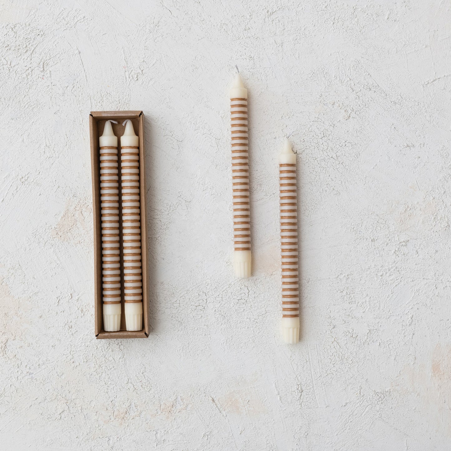 Unscented Striped Taper Candles in Box Set of 2