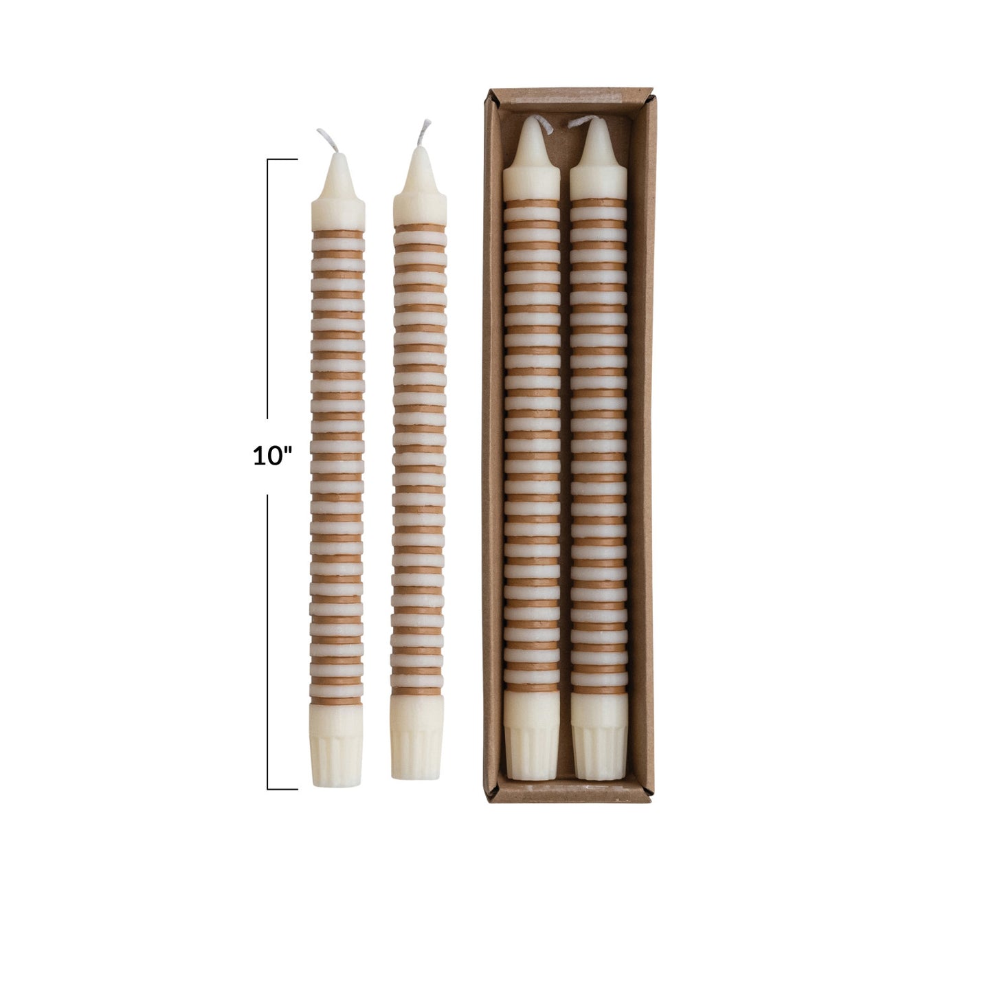Unscented Striped Taper Candles in Box Set of 2