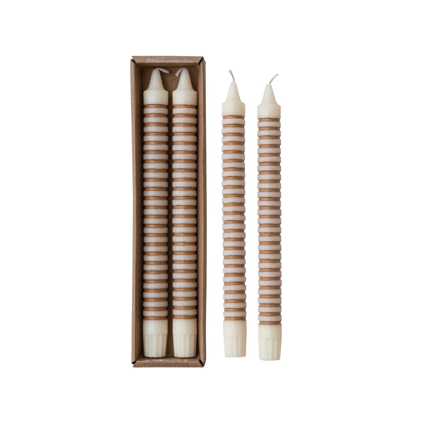 Unscented Striped Taper Candles in Box Set of 2