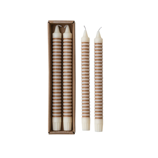 Unscented Striped Taper Candles in Box Set of 2