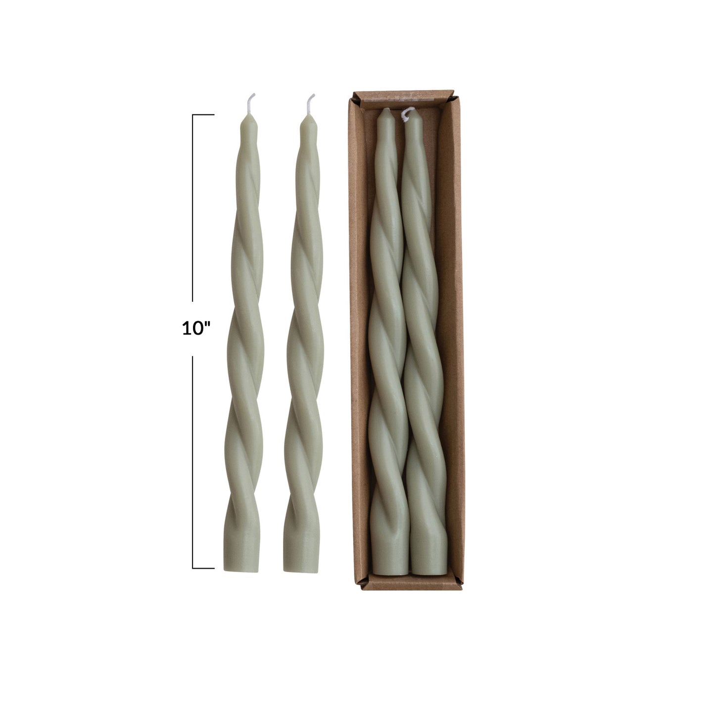 Unscented Twisted Taper Candles in Box, Green, Set of 2