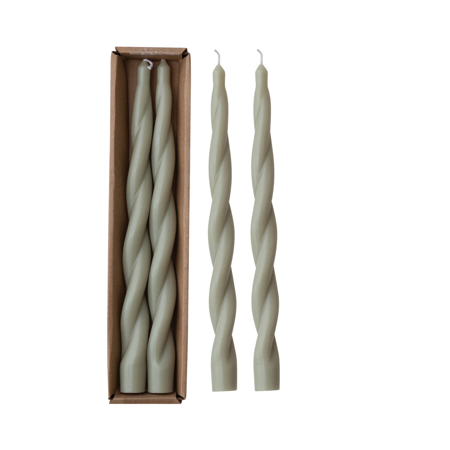 Unscented Twisted Taper Candles in Box, Green, Set of 2