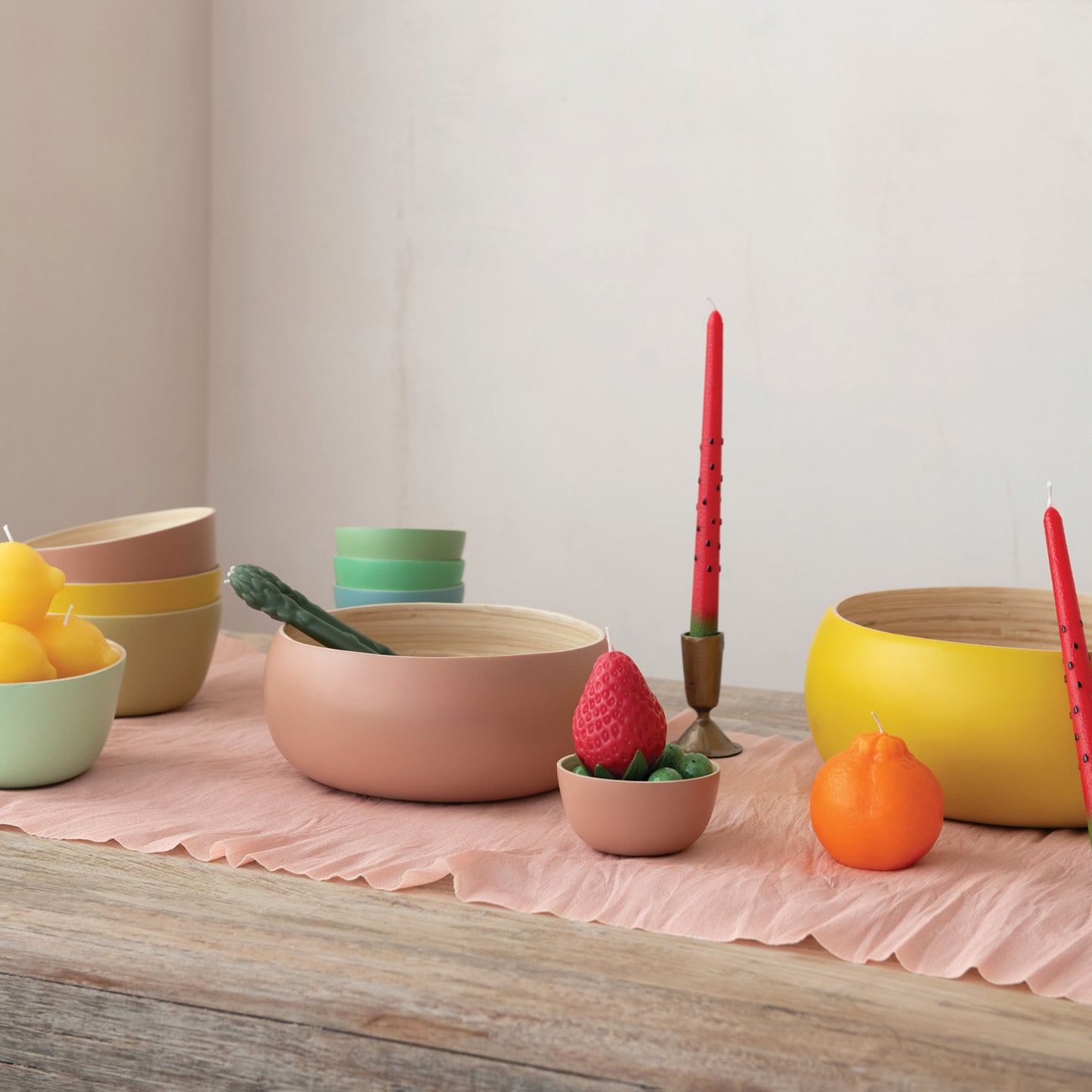 Unscented Watermelon Pattern Taper Candles, Boxed Set of 2