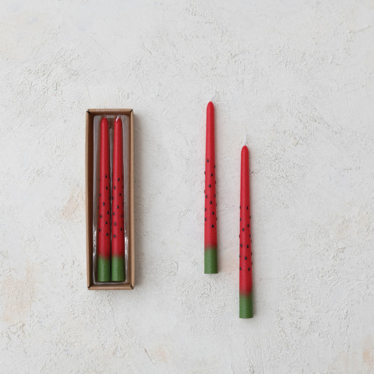 Unscented Watermelon Pattern Taper Candles, Boxed Set of 2