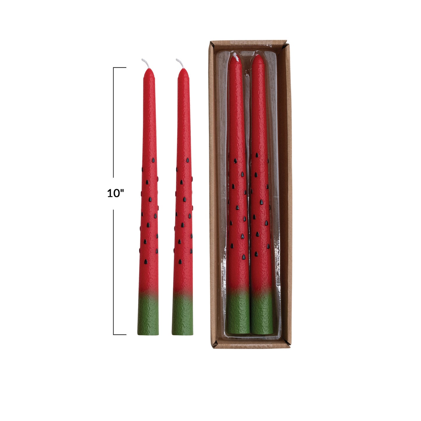 Unscented Watermelon Pattern Taper Candles, Boxed Set of 2
